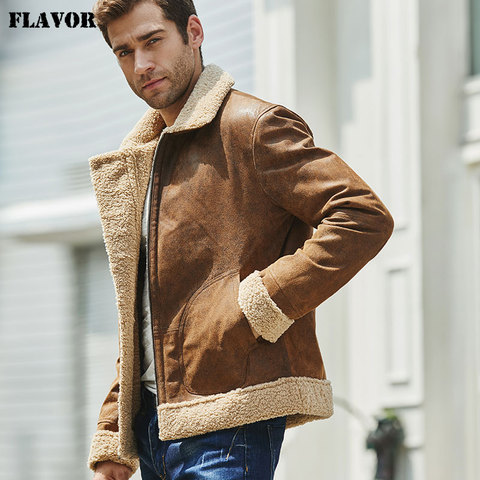 New Men's Real Leather Jacket Faux Fur Collar Genuine Leather Jacket ► Photo 1/6