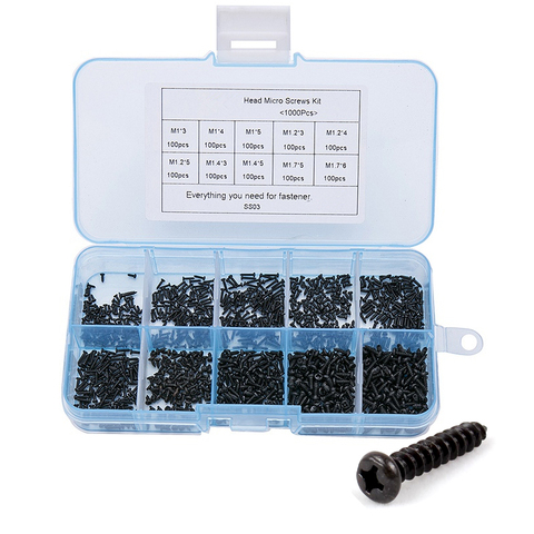 500/1000pcs/set M1 M1.2 M1.4 M1.7 Mix Pa Phillips Head Micro Screws Round Head Self-tapping Electronic Small Wood Screws Kit ► Photo 1/5