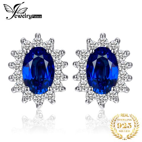 JewelryPalace Diana Created Blue Sapphire Stud Earrings 925 Sterling Silver Earrings for Women Korean Earings Fashion Jewelry ► Photo 1/6