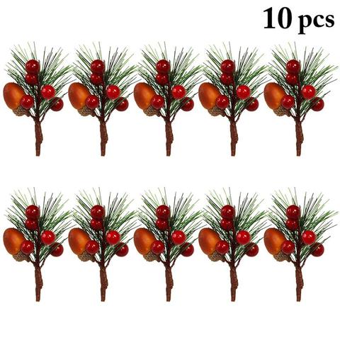 10pcs Artificial Flower Red Christmas Berry And Pine Cone Picks With Holly Branches For Holiday Floral Decor Flower Crafts ► Photo 1/6