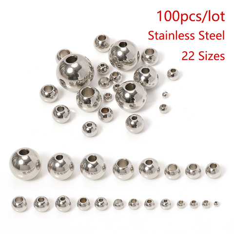 100pcs 3-10mm Silver Color Stainless Steel Spacer Beads Loose Ball with Big Hole 1.2-5mm for Charm Bracelets Jewelry Making DIY ► Photo 1/6