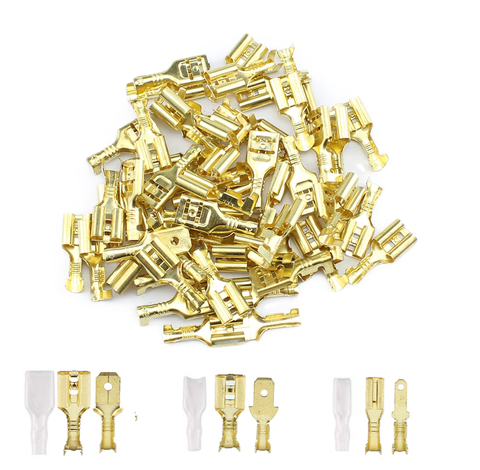 100Pcs/Lot 2.8/4.8/6.3mm Female and Male Crimp Terminal Connector Gold Brass/Silver Car Speaker Electric Wire Connectors Set ► Photo 1/5