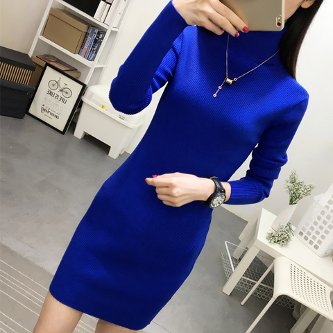 2022 Spring Autumn New Women Slim Turtleneck Sweater Dress Warm padded Ladies Knit Pullovers Sexy stretch Female Long Sweaters ► Photo 1/6