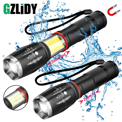 Multifunction Led Flashlight  Powerful T6 L2 Waterproof Zoom Torch COB Design Flashlight Tail Super Magnet Design Camping Lamp ► Photo 1/6