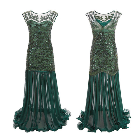 The Gatsby Vintage 1920s Flapper Beaded Sequins Maxi Sheer Dresses Sparkly Women Long Party Dress cosplay costume Party dress ► Photo 1/6