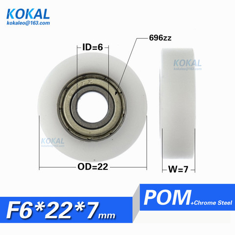 [F0622-7]1PCS high quality plastic bearing  flat type 696zz POM bearing wheel 6*22*7mm DIY guide pulley wheel 0622K 0622 ► Photo 1/2