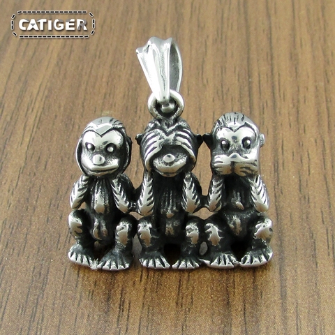 Free Shipping Fashion316L Stainless Steel Three Monkey Necklace  Classic animal Simian Pendant Jewelry ► Photo 1/6