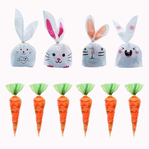 Hot Sale 20 / Batch Cute Rabbit Carrot Ear Biscuit Bag Candy Biscuit Gift Bag Snack Baking Packaging Supplies Easter Decoration ► Photo 1/6