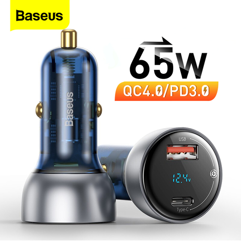 Baseus 65W USB Car Charger Quick Charge 4.0 3.0 QC4.0 QC3.0 Type C PD Fast Car Charging Charger For iPhone Xiaomi Mobile Phone ► Photo 1/6