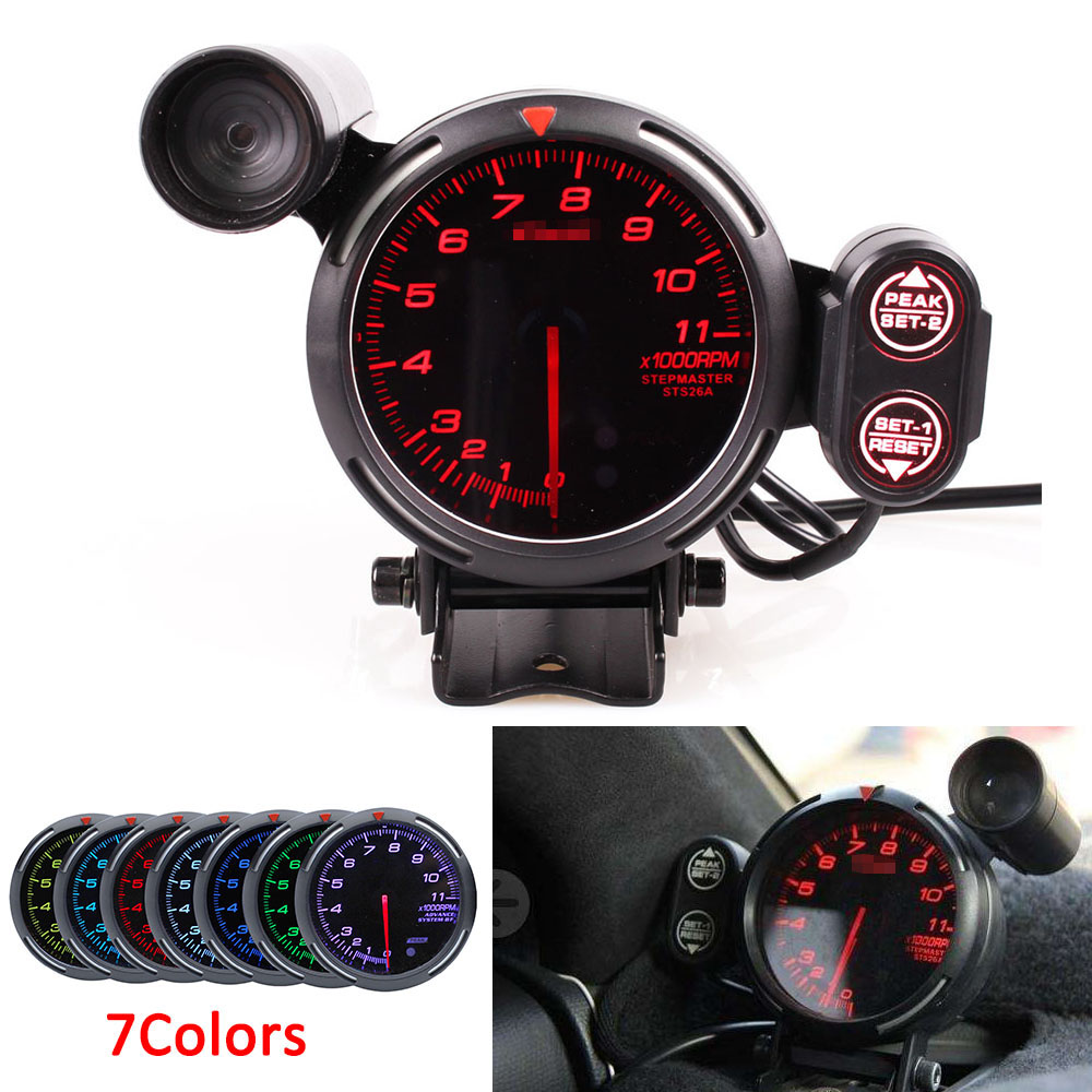 3.5'' 80mm 7 Color LED Tachometer RPM Gauge Rev Counter Step Motor Shift Light