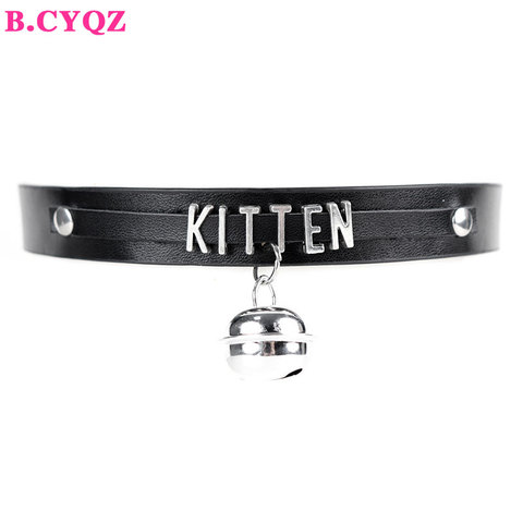 B.CYQZ Black PU Leather Choker Collar Necklace Small Bell Choker Necklace Punk Style Women Girls Party Jewelry ► Photo 1/6