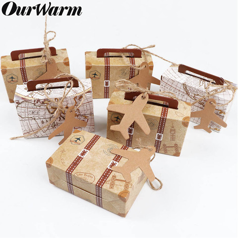 Mini Suitcase Kraft Paper Candy Box Gifts Box Travel Themed Wedding Party Favors For Guests Baby Shower Birthday Party Supplies ► Photo 1/6