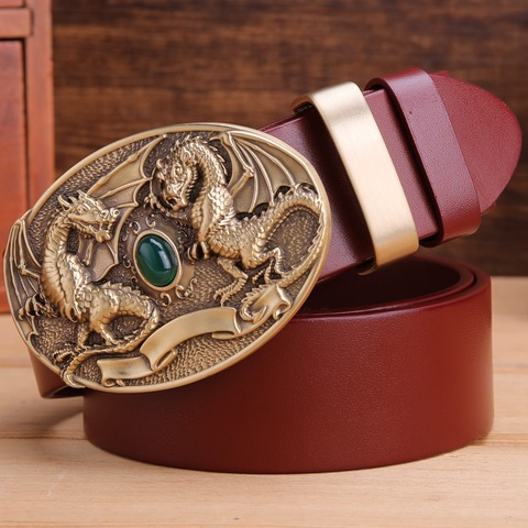 solid brass buckle full grain cowhide genuine leather belts for mens fashion casual 2022 luxury new designer dragon eagle jaguar ► Photo 1/2