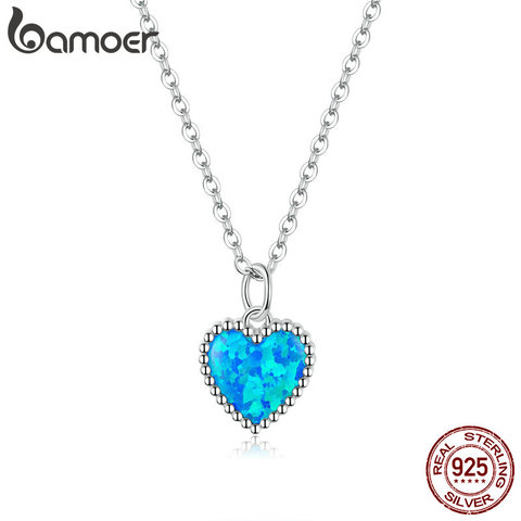 bamoer Deep Blue Heart Necklace for Women 925 Sterling Plated platinum Translucent opal Luxury Brand Jewelry 2022 Mode SCN413 ► Photo 1/6