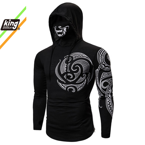 New Men's T-shirt Short-sleeve Man T shirts Long sleeves Pure Color Sweater  Long-Sleeved Skull masked hood ► Photo 1/5