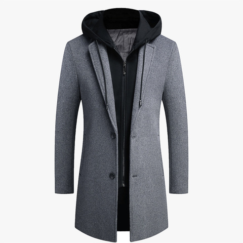 2022 Winter New Removable Hood Men's Wool Coat Fake Two Fashion Casual Thick and Warm Long Jacket Men Brand Overcoat ► Photo 1/6