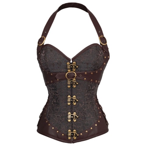 PU Leather Corset Korset Underbust Steampunk Gothic Sexy Lace Up Corsets Top Bustier Brown Punk Goth Corselet Corset ► Photo 1/6
