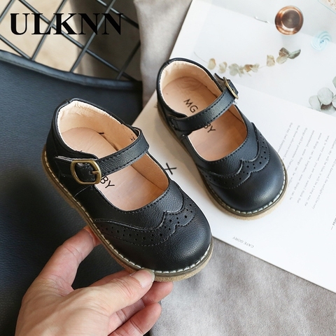 ULKNN New Grils Leather Shoes Casual Girls Autumn Winter Kids Pu Show White Shoes Children's  Black Pink size 21-30 Flats ► Photo 1/6