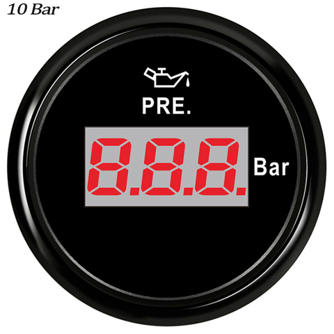 Round 52mm Digital Oil Pressure Gauges 0-10bar Stainless Steel Bezel Oil Pressure Meters 9-32v 10-184 for Auto Boat 12v 24v ► Photo 1/6