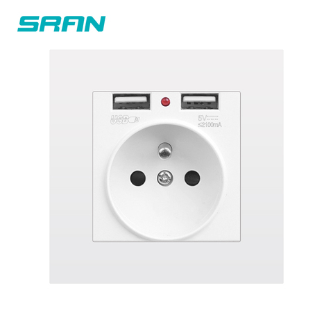 SRAN French standard Wall Power Socket , Socket with USB dual port 5V 2.1A flame retardant PC panel 86mm*86mm french ► Photo 1/6