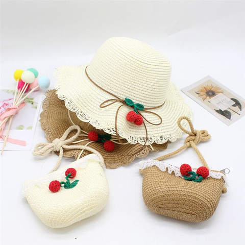 Summer Baby Flower Breathable Hat Straw Hat With Handbag Bags Kids Hat Boy Girls Sun Visor UV protection panama Hat gorras ► Photo 1/6