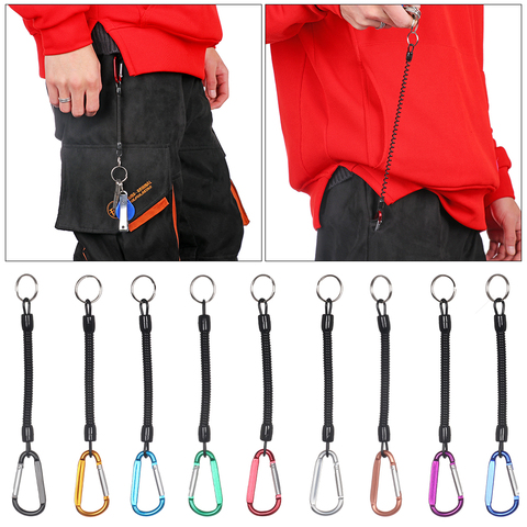 1Pc Camping Carabiner Keychain Plastic Retractable Tether Spring Elastic Rope Portable Outdoor Climbing Accessories Home Tool ► Photo 1/1