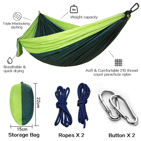 Outdoor double Hammock Portable Parachute Cloth 2 Person hamaca Adult Outdoor Backpacking Travel Survival Hunting Sleeping ► Photo 1/6