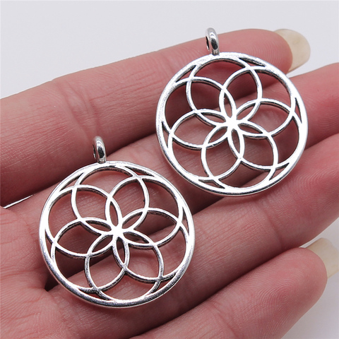 WYSIWYG 4pcs/lot Hollow Flower Of Life Charms Pendant Diy Metal Jewelry Making Antique Silver Color 30x35mm ► Photo 1/3