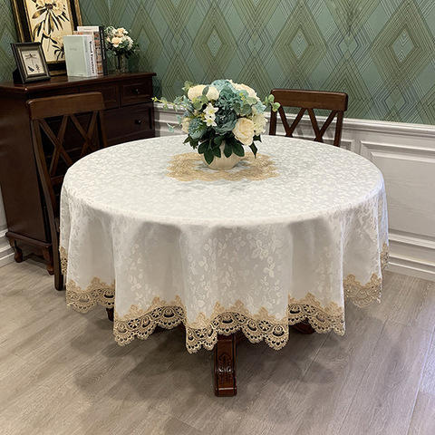 European Round Tablecloth Table dinning table cover embroidered Polyester flower Fabric Satin Table Mat Lace Modern dust cover ► Photo 1/6