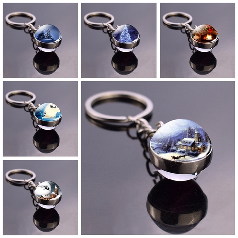 Christmas Tree Fairy Tale World Glass Ball Keychain Snow House Santa Claus Elk Christmas Key Chain Key Ring Christmas Gift ► Photo 1/4