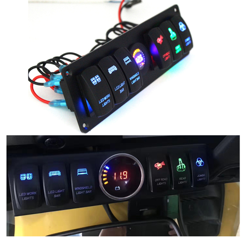 Colorful 12V 6 Gang Rocker Switch Panel Circuit Breaker LED Voltmeter RV Car Marine Boat Switch Panel Led Switch Panel Auto ► Photo 1/6