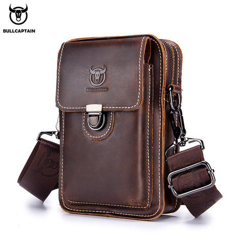 BULLCAPTAIN Crazy horse leather Male Waist Pack Phone Pouch Bags Waist Bag Men's Small chest Shoulder Belt Bag back pack075 ► Photo 1/6