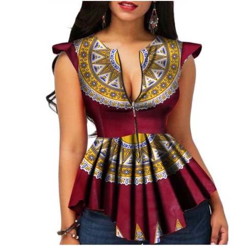 Plus Size African Cotton Wax Print Dashiki Short Sleeve Dress For