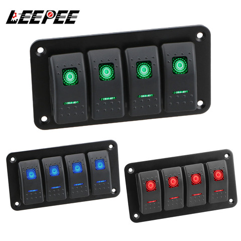 LEEPEE 4 Gang Car Switch Panel LED Light Boat Car Rocker Switch Replacement Parts Control Switch Panel for Car Marine RV Caravan ► Photo 1/6
