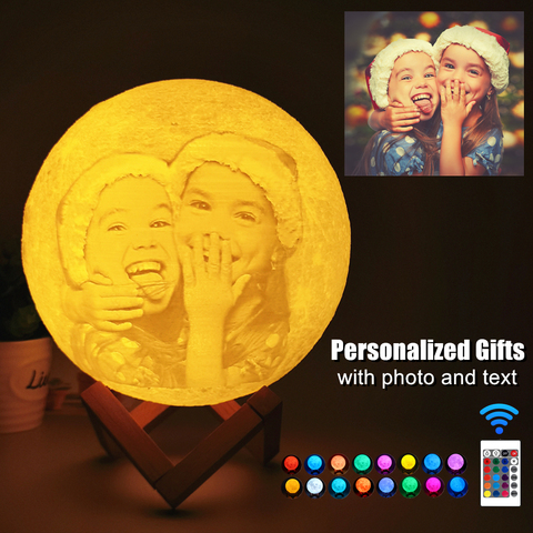 Customized Photo/Text Moon Lamp personalized Rechargeable Night Light Holiday valentine mother's day Kids friends gift ► Photo 1/6