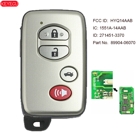 KEYECU Prox Smart Key Fob 4 Button 314.3/312/315/433MHz for Toyota Corolla Camry Avalon 2008-2012 FCC: HYQ14AAB P/N: 89904-06070 ► Photo 1/2