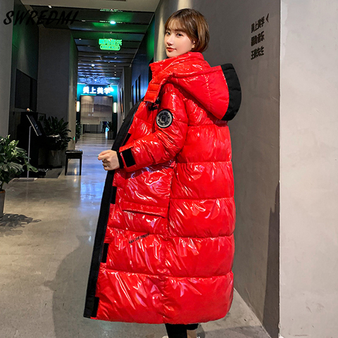 Glossy Winter Jackets Women Hooded Waterproof Female Jacket Fashion Winter Coat Long Reflective Jacket Warm Parkas SWREDMI ► Photo 1/6