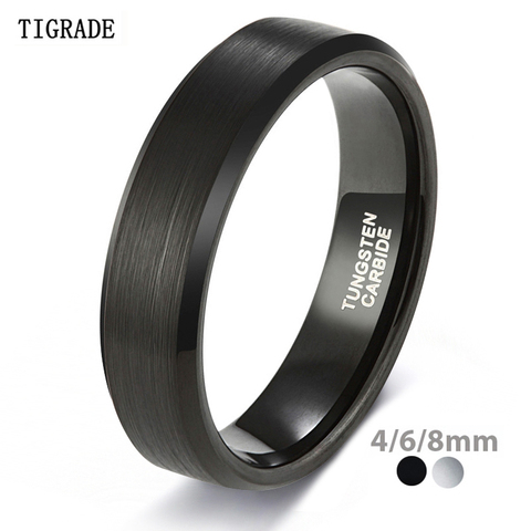TIGRADE 4/6/8/mm Black Tungsten Carbide Ring Men Brushed Silver Color Wedding Band Women Engagement Rings For Male Jewelry ► Photo 1/6