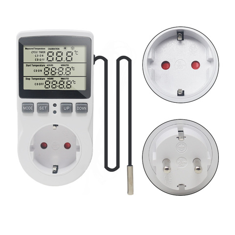 EU Timer Socket Thermostat 220V AC 16A Timer Switch Electrical Outlets Switches Temperature Controller Regulator with Sensor ► Photo 1/6