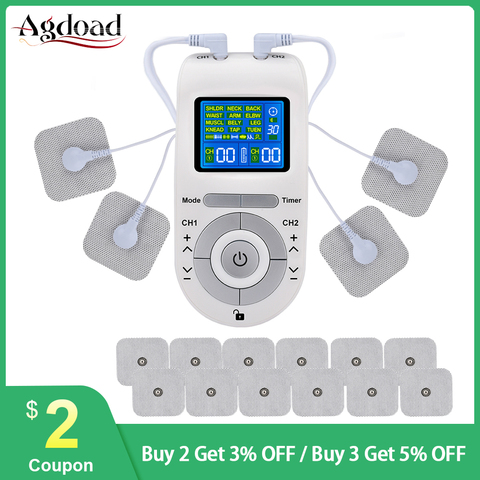 Electroestimulador Muscular 12 Modes Tens Unit Electric Body Pain Relief Massage Machine 4 Electrode Pads Tens Machine Cables ► Photo 1/6