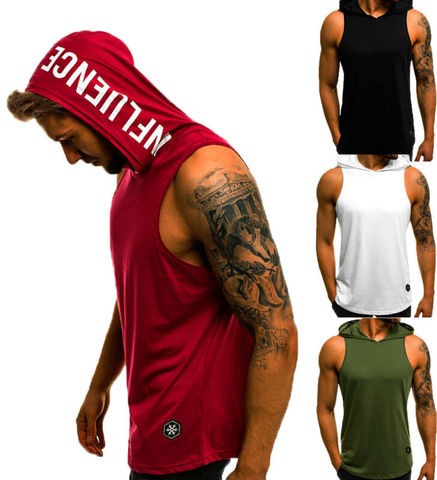Men's Cotton Sleeveless Hoodie Bodybuilding Workout Tank Tops Muscle Fitness Shirts Male Jackets Top ► Photo 1/6