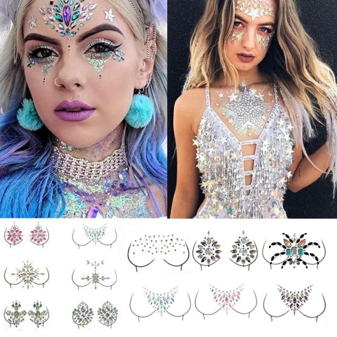 Disposable Tattoo Sticker Eye Makeup Drill Star Rhinestone Stickers DIY 3D