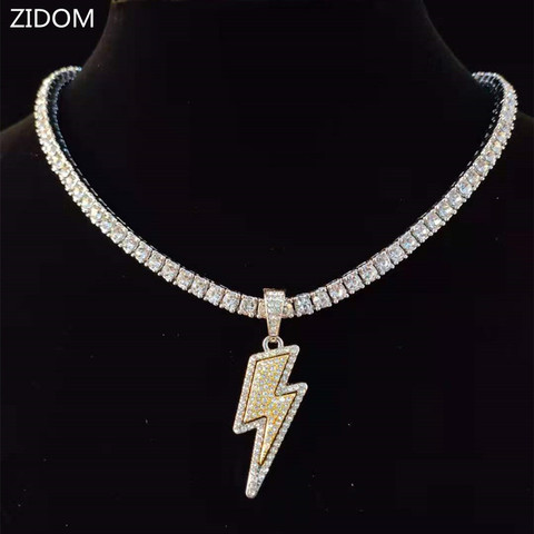 Men Hip Hop Lightning Pendant Necklace with 4mm Zircon Tennis Chain Iced out Bling HipHop Necklaces for Men Women jewelry ► Photo 1/5