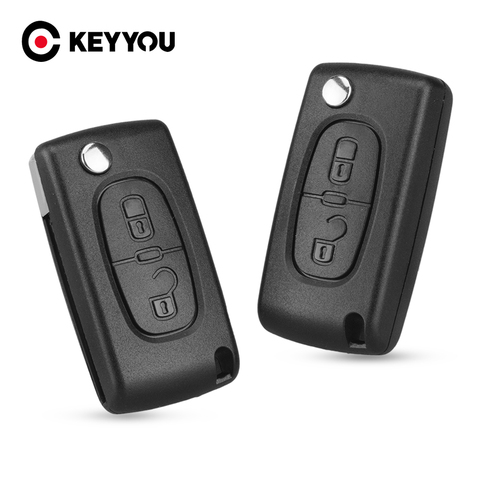 KEYYOU 2 Buttons Flip Key Case Blank Shell With Groove For  Peugeot 107 207 307 307S 308 407 607 2BT DKT0269 Free Shipping ► Photo 1/6