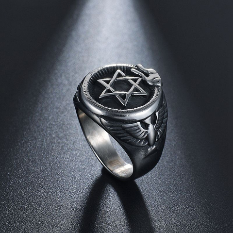 2022 New Fashion Ring Bright Black Retro Style Party Men'S Stainless Steel Hexagonal Eagle Totem Ring Jewelry ► Photo 1/5