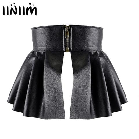 Womens Ladies Sexy Skirts Ladies Faux Leather Pleated Skirts Split Embellished Studded A-Line Mini Skirt for Parties Clubwear ► Photo 1/5