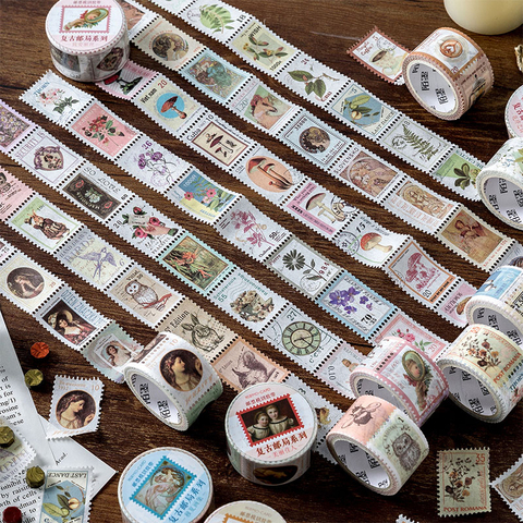 Journamm 8 Designs Retro Post Office Plant Bullet Journaling Stamp Tapes Scrapbooking Deco Sticker Masking Tapes Stationery Tape ► Photo 1/6