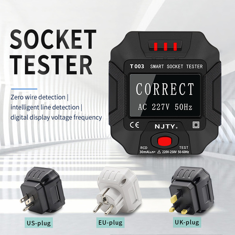 NJTY T003 Socket Tester Pro Voltage Test Socket Detector UK EU Plug Ground Zero Line Plug Polarity Phase Check ► Photo 1/6