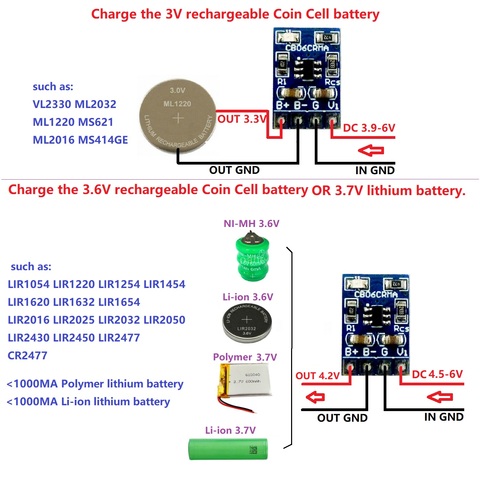 3V 3.6V NI-MH Ni-CD Li-ion Polymer Coin Cell Rechargeable lithium battery Charger for VL2330 ML2032 1220 LIR2016 2025 2032 2050 ► Photo 1/6