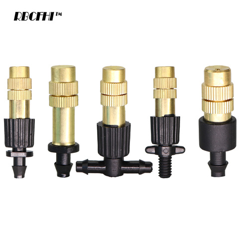 RBCFHI 10PCS 5 Types of Micro Drip Irrigation Misting Brass Nozzle Garden Spray Cooling Parts Copper Sprinkler with Connector ► Photo 1/6